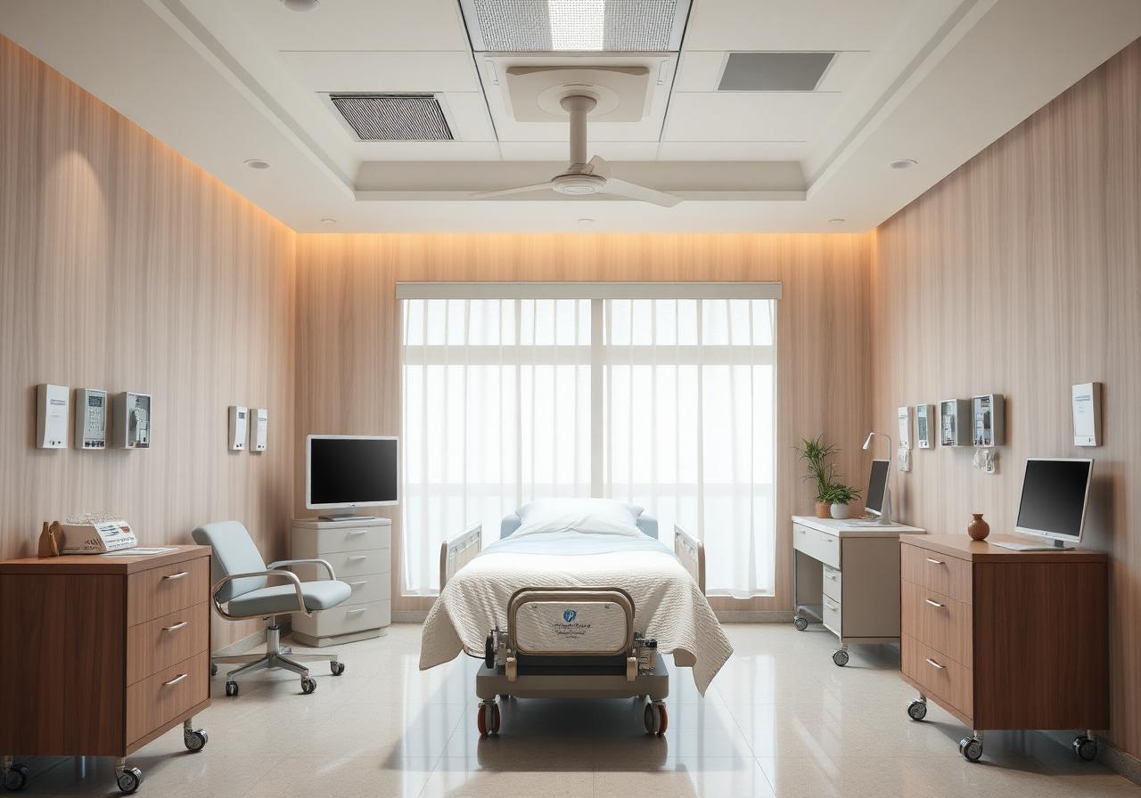Comfortable inpatient recovery suite with natural light